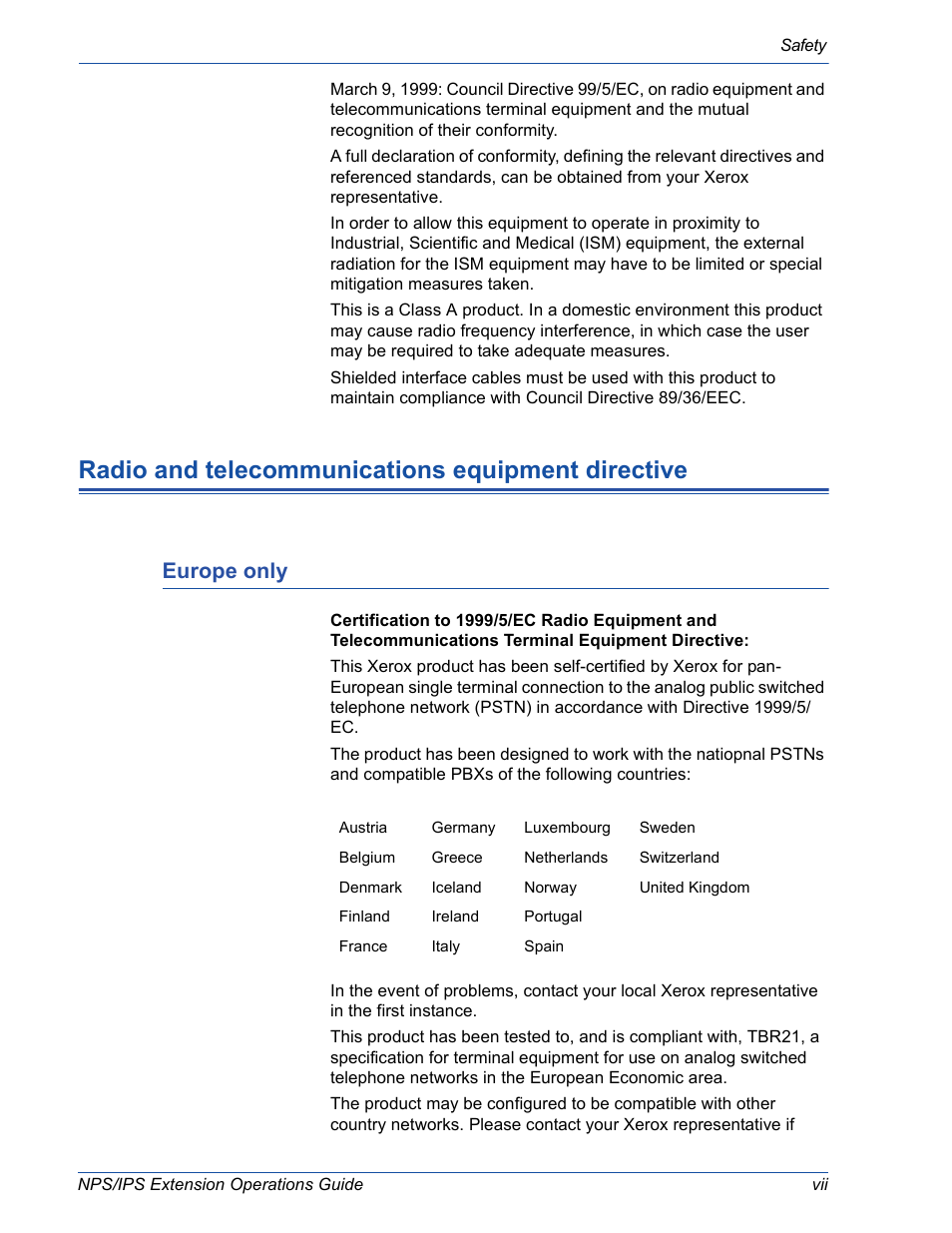 Radio and telecommunications equipment directive, Europe only | Xerox 115 User Manual | Page 9 / 34