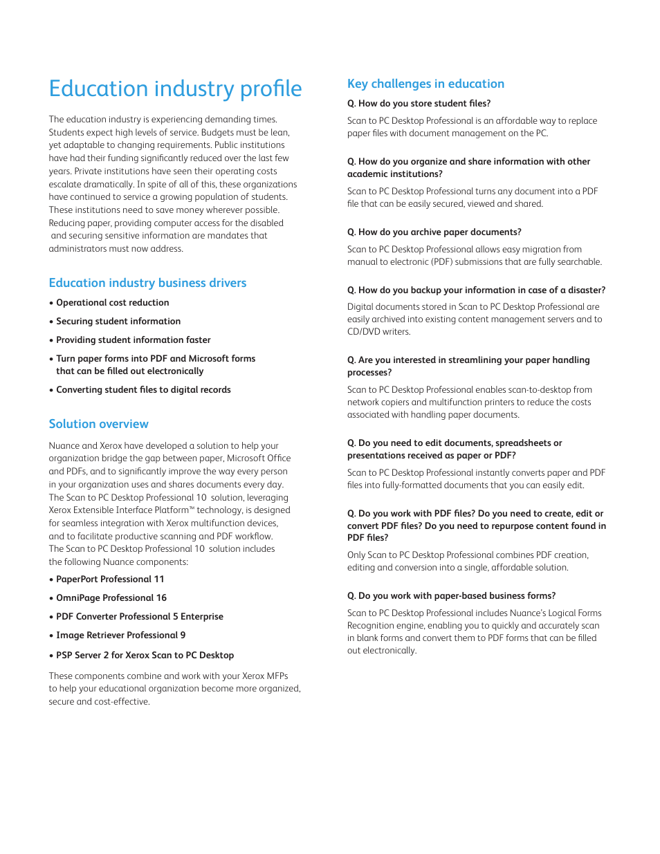 Education industry profile | Xerox SCAN TO PC DESKTOP 10 User Manual | Page 2 / 4