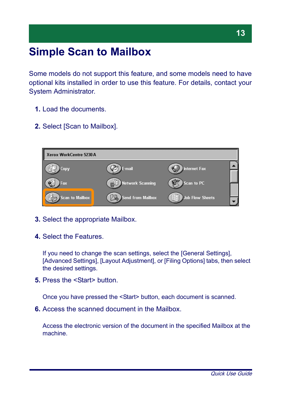 Simple scan to mailbox | Xerox XT3008EN0-2 User Manual | Page 15 / 30
