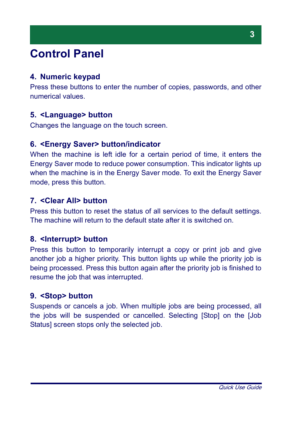 Control panel | Xerox XT3008EN0-2 User Manual | Page 5 / 30