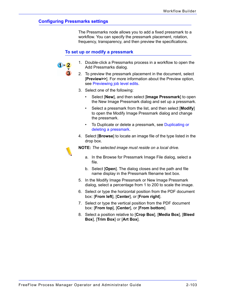 Configuring pressmarks settings -103 | Xerox 701P47169 User Manual | Page 155 / 308