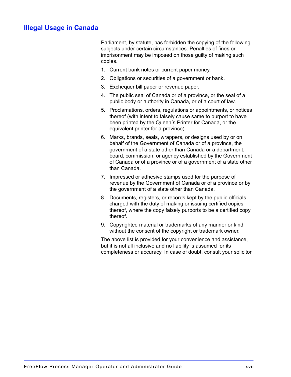 Illegal usage in canada | Xerox 701P47169 User Manual | Page 17 / 308