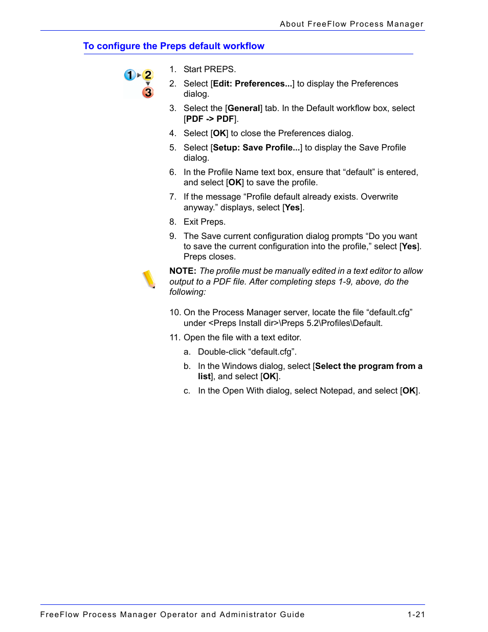 To configure the preps default workflow -21, To configure the preps default workflow | Xerox 701P47169 User Manual | Page 47 / 308