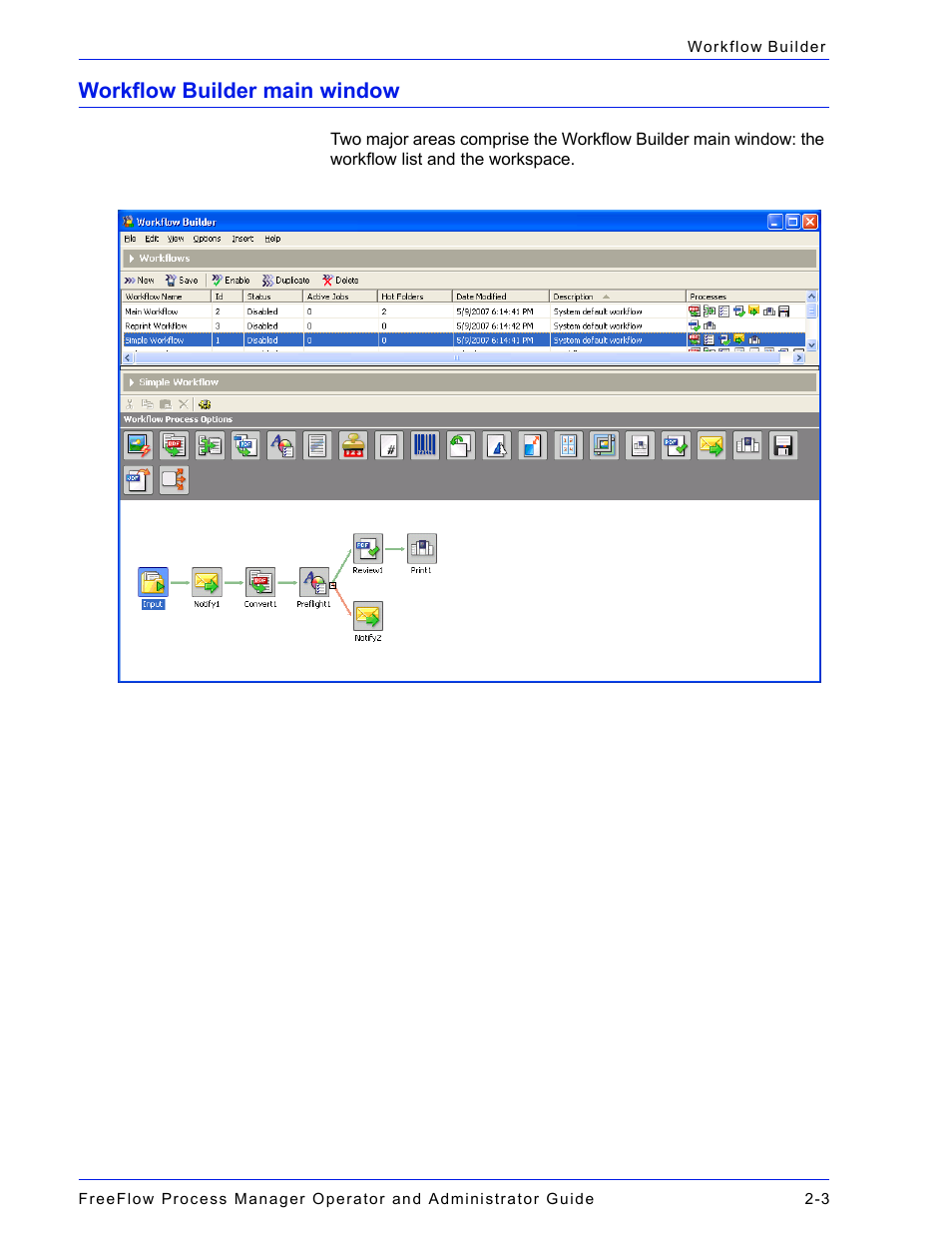 Workflow builder main window, Workflow builder main window -3 | Xerox 701P47169 User Manual | Page 55 / 308