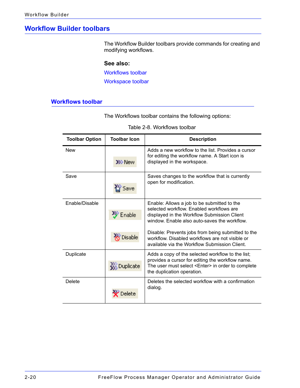 Workflow builder toolbars, Workflow builder toolbars -20, Workflows toolbar -20 | Xerox 701P47169 User Manual | Page 72 / 308