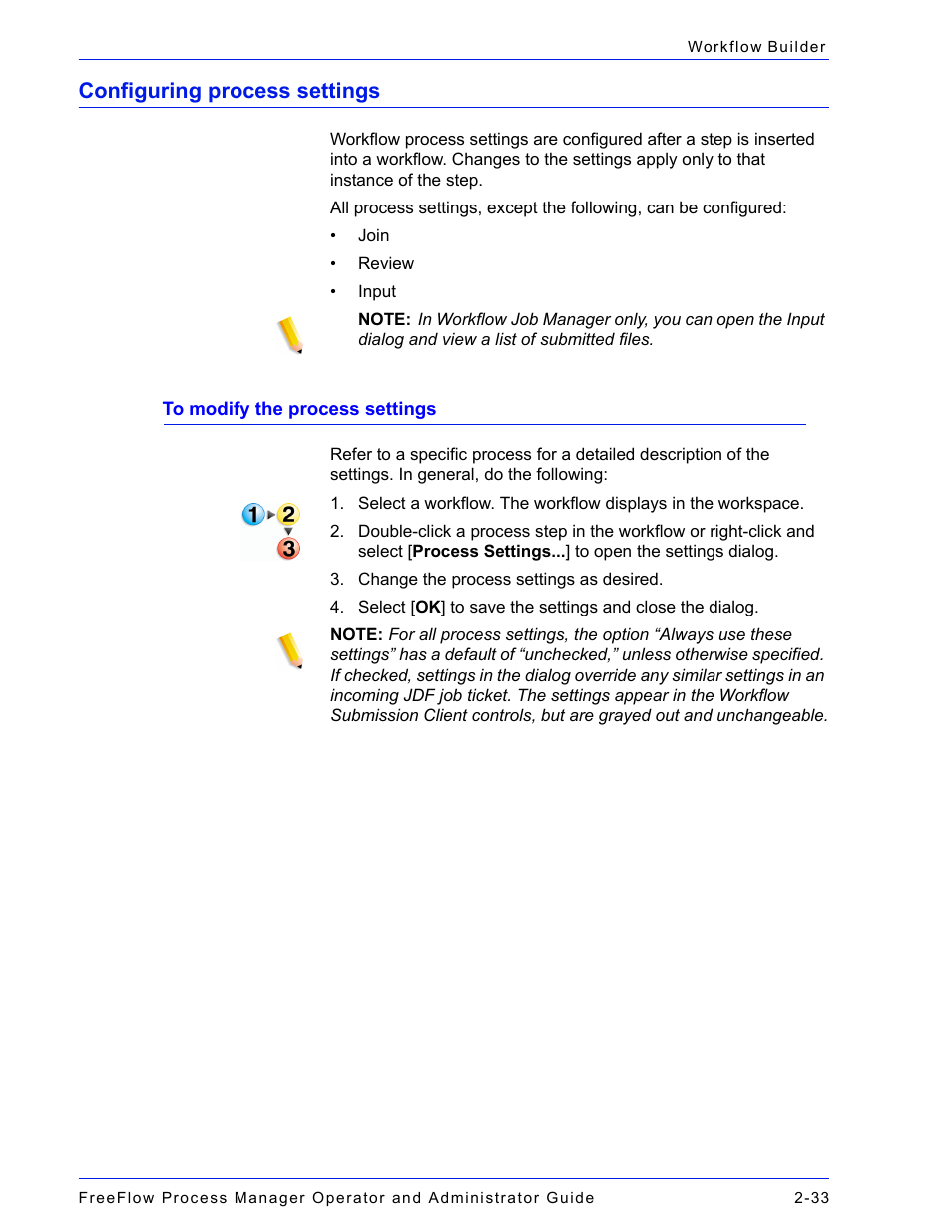 Configuring process settings, Configuring process settings -33, To modify the process settings -33 | Xerox 701P47169 User Manual | Page 85 / 308