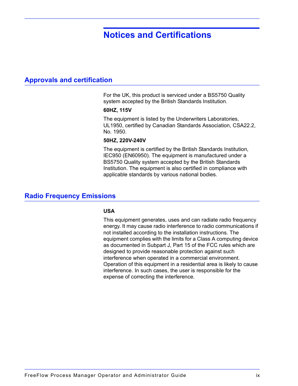 Notices and certifications, Approvals and certification, Radio frequency emissions | Xerox 701P47169 User Manual | Page 9 / 308