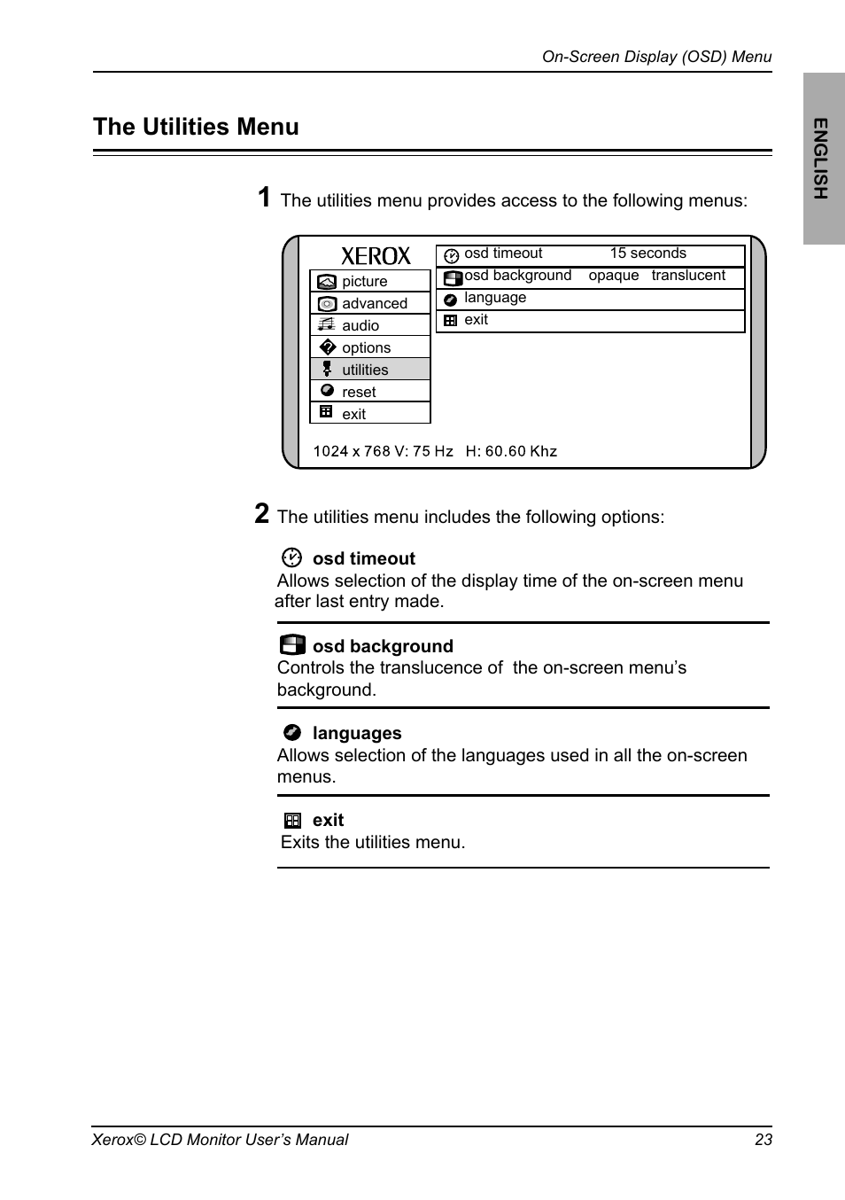 The utilities menu | Xerox XM3-19w User Manual | Page 24 / 31