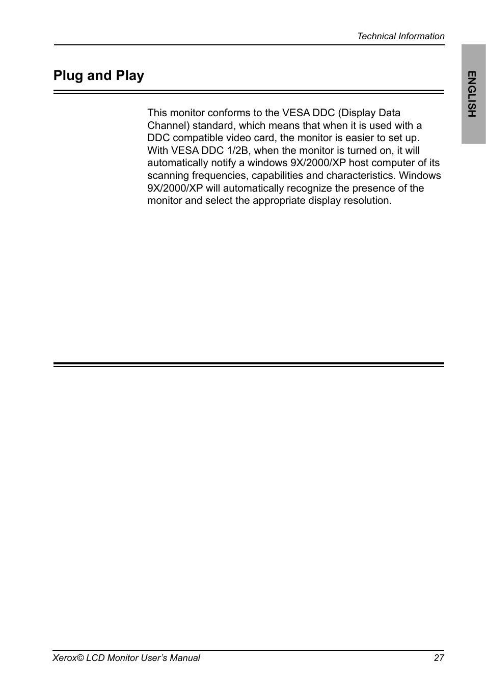 Visual inspection, D-sub connector pin assignment, Dvi connector pin assignment | Troubleshooting, Plug and play | Xerox XM3-19w User Manual | Page 28 / 31