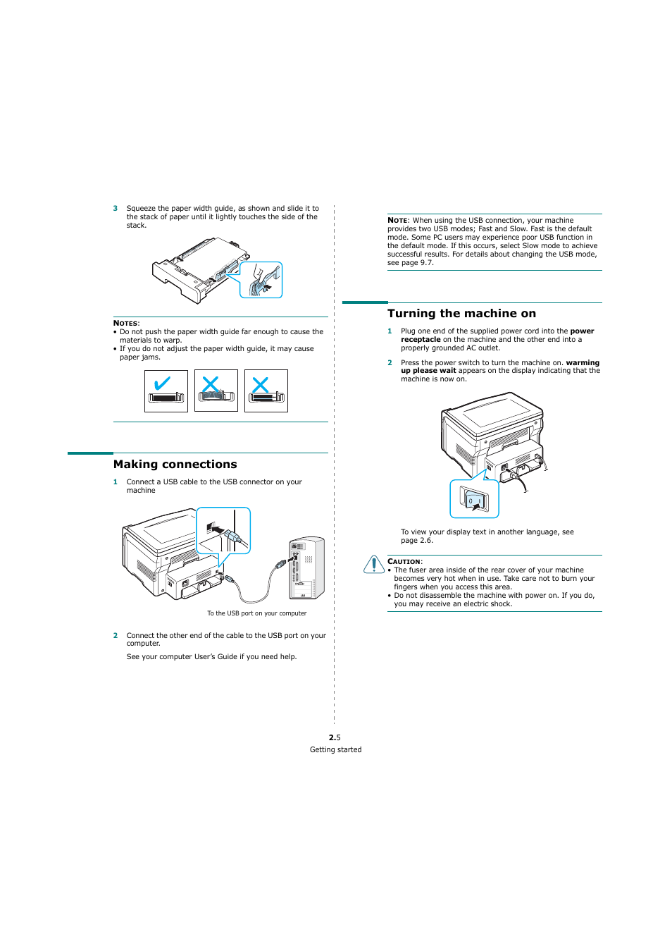 Making connections, Turning the machine on, Making connections turning the machine on | Xerox 3119 User Manual | Page 15 / 86