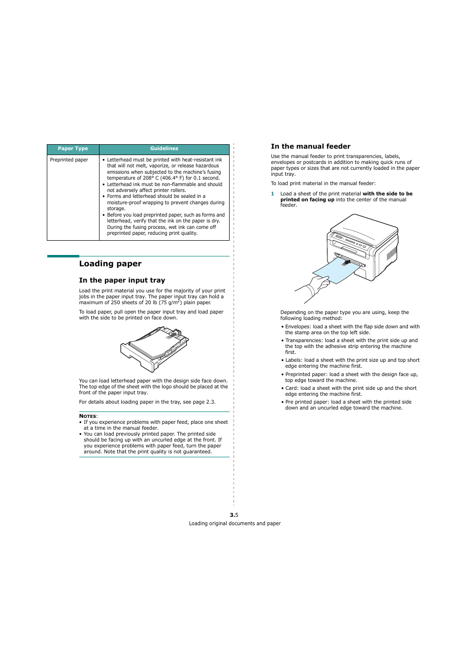Loading paper, In the paper input tray, In the manual feeder | Xerox 3119 User Manual | Page 23 / 86