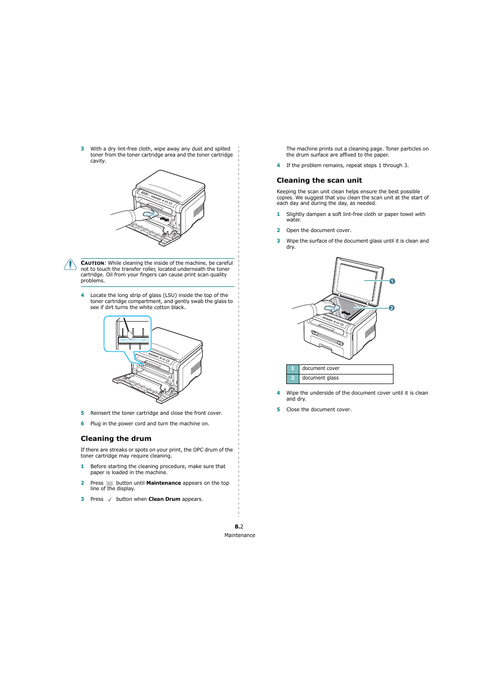Cleaning the drum, Cleaning the scan unit | Xerox 3119 User Manual | Page 33 / 86
