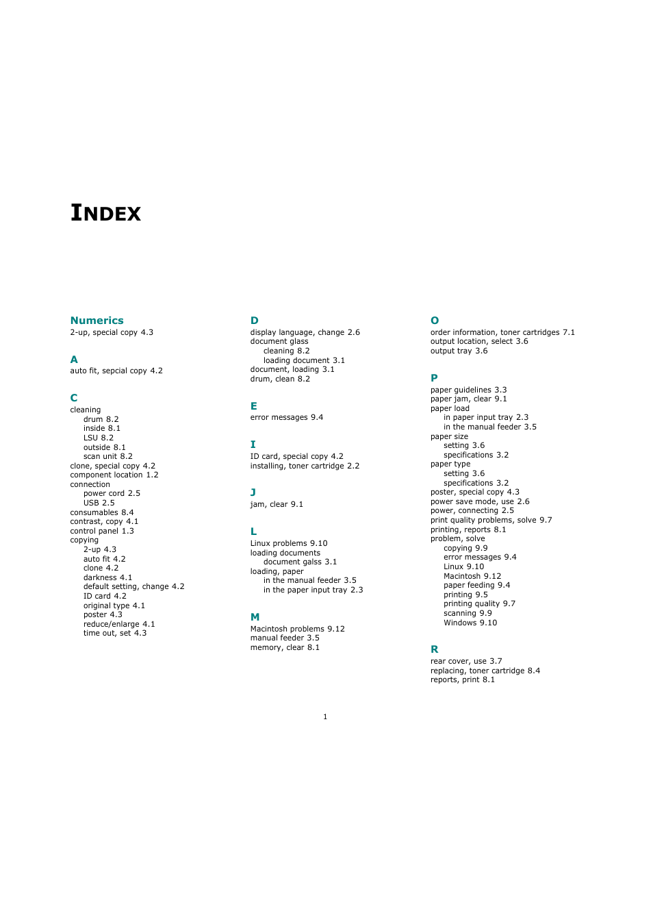 Index, Ndex | Xerox 3119 User Manual | Page 51 / 86