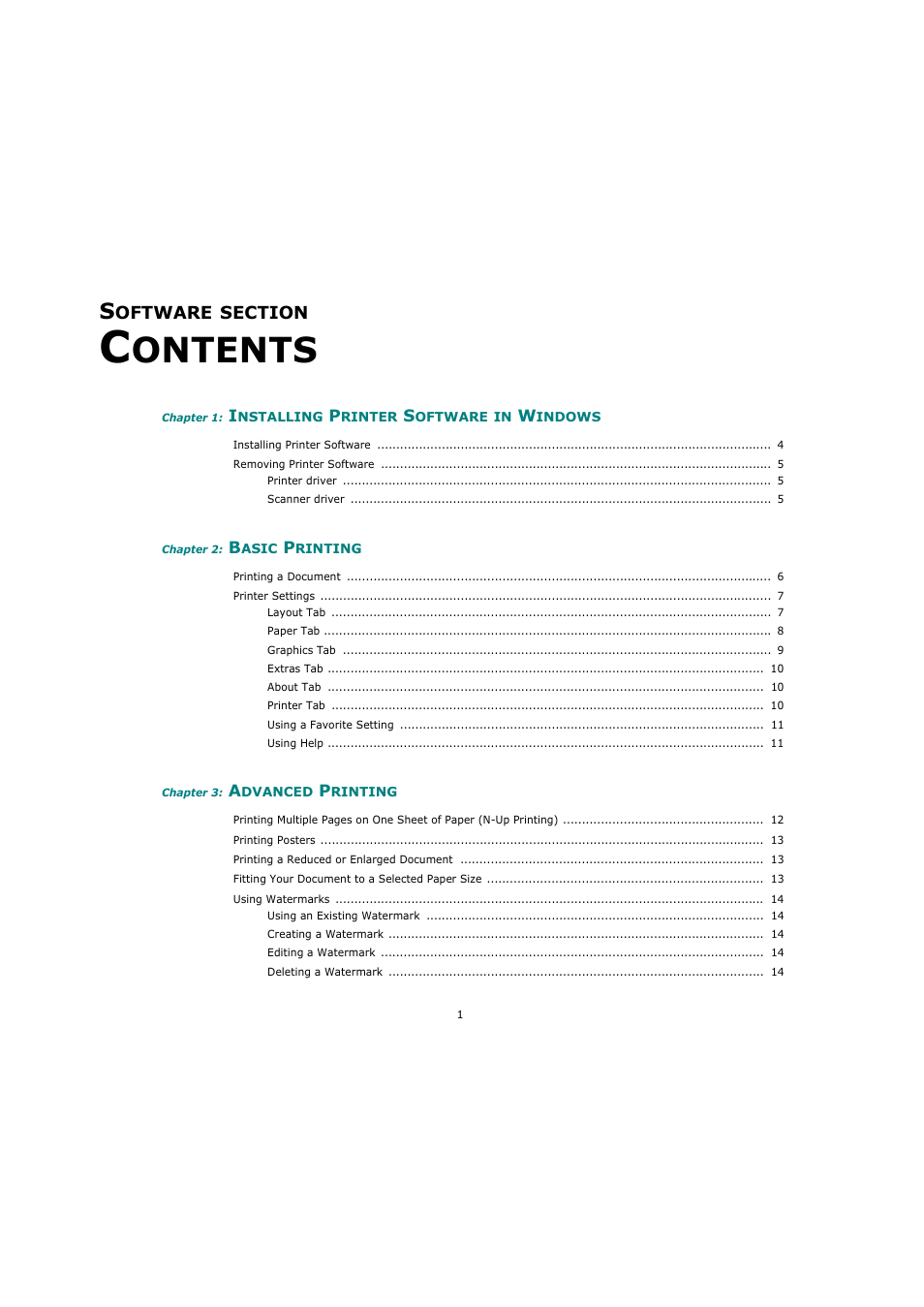 Software section contents, Ontents | Xerox 3119 User Manual | Page 54 / 86