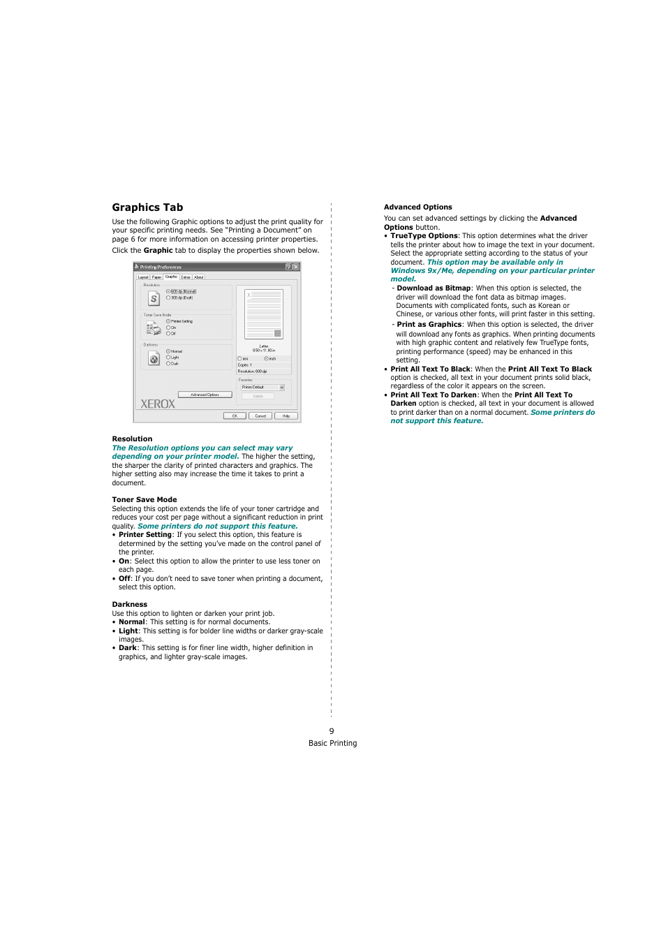 Graphics tab | Xerox 3119 User Manual | Page 62 / 86