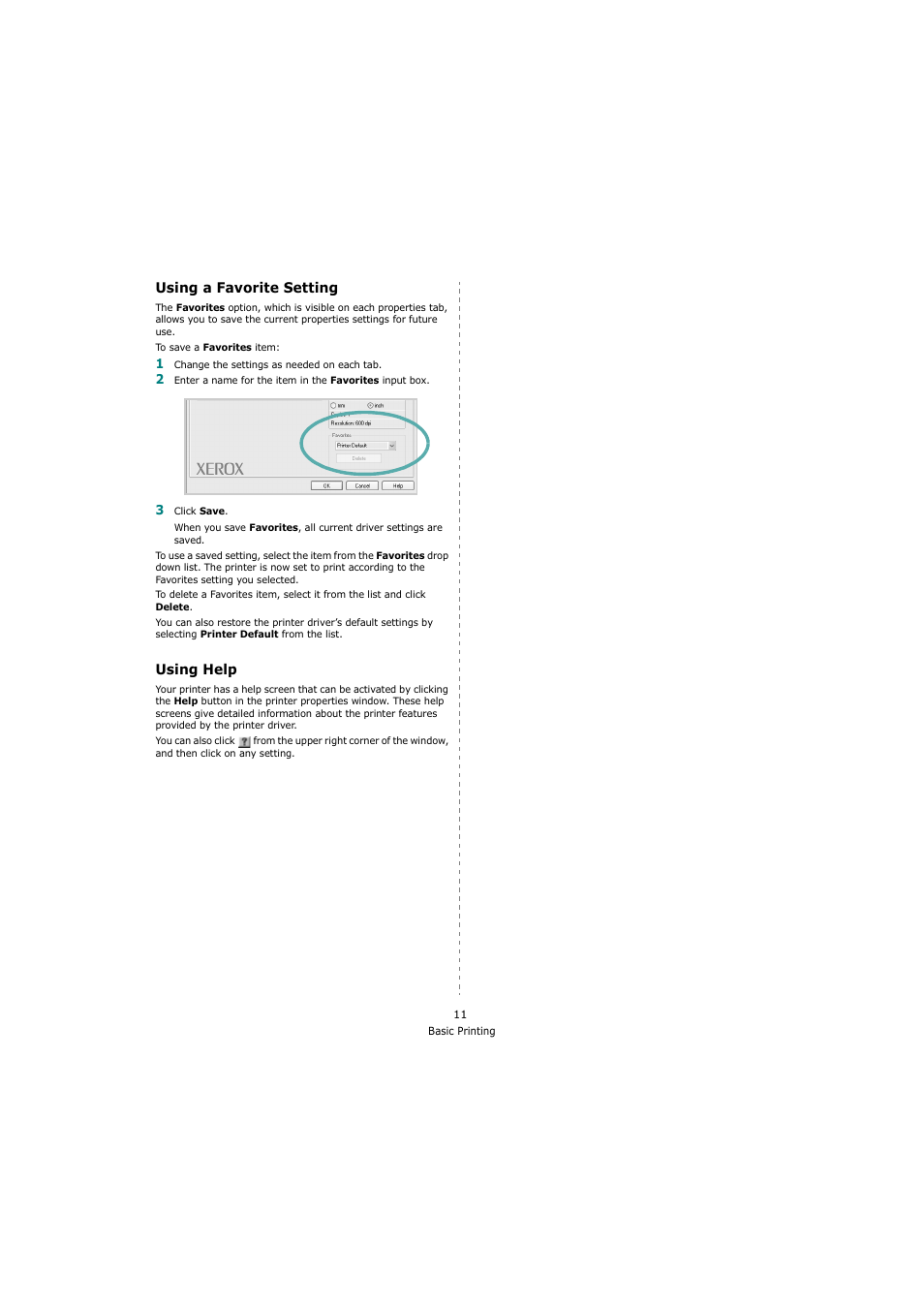 Using a favorite setting, Using help, Using a favorite setting using help | Using a favorite setting - using help | Xerox 3119 User Manual | Page 64 / 86