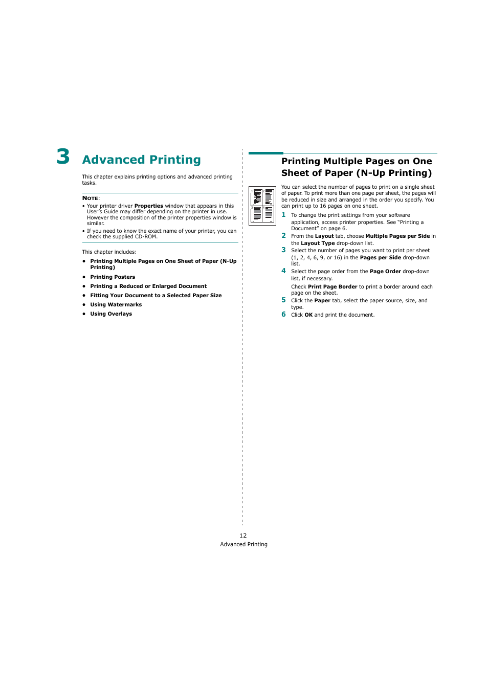 Advanced printing, Chapter 3, Dvanced | Rinting | Xerox 3119 User Manual | Page 65 / 86