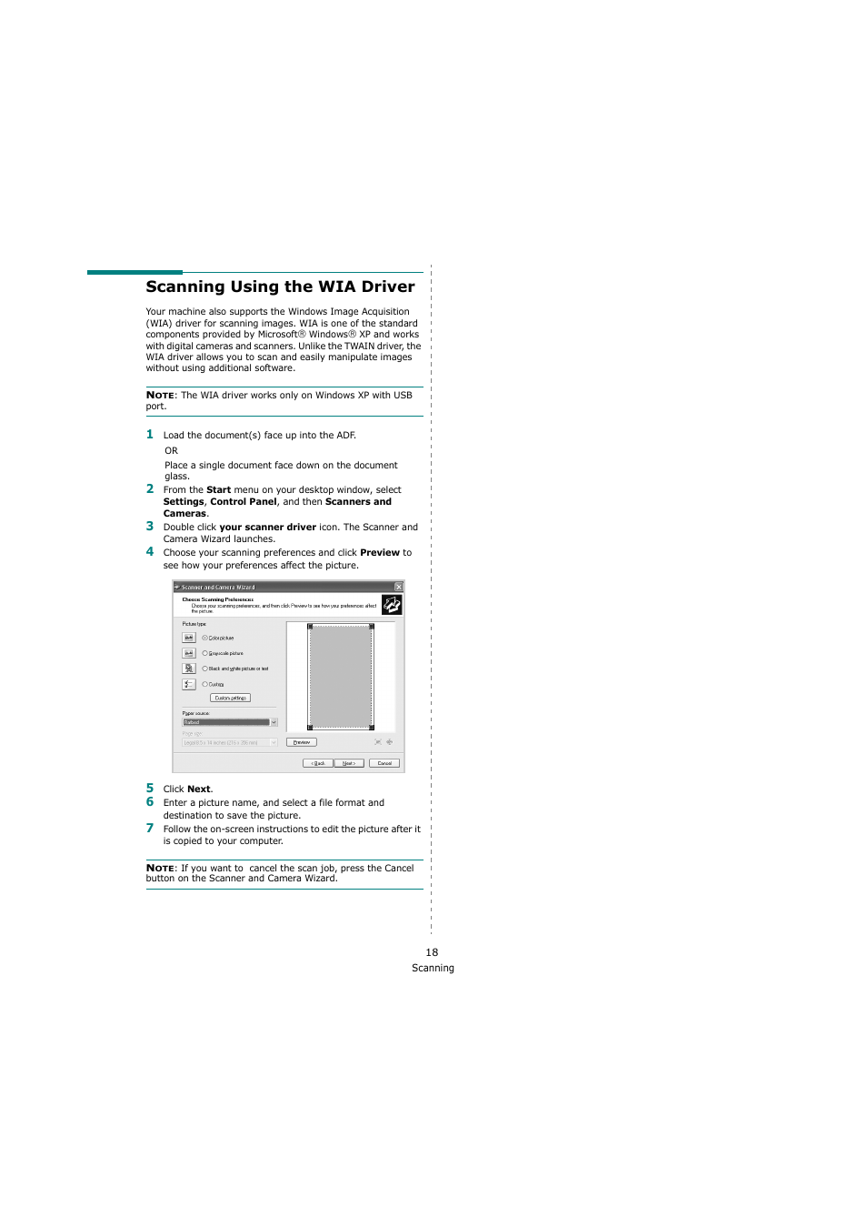 Scanning using the wia driver | Xerox 3119 User Manual | Page 71 / 86