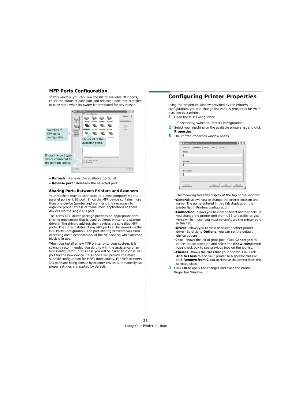 Mfp ports configuration, Configuring printer properties | Xerox 3119 User Manual | Page 76 / 86