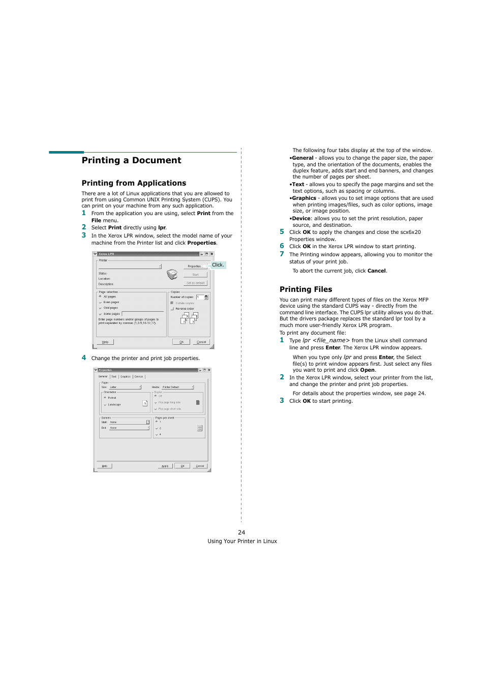 Printing a document, Printing from applications, Printing files | Printing from applications printing files | Xerox 3119 User Manual | Page 77 / 86