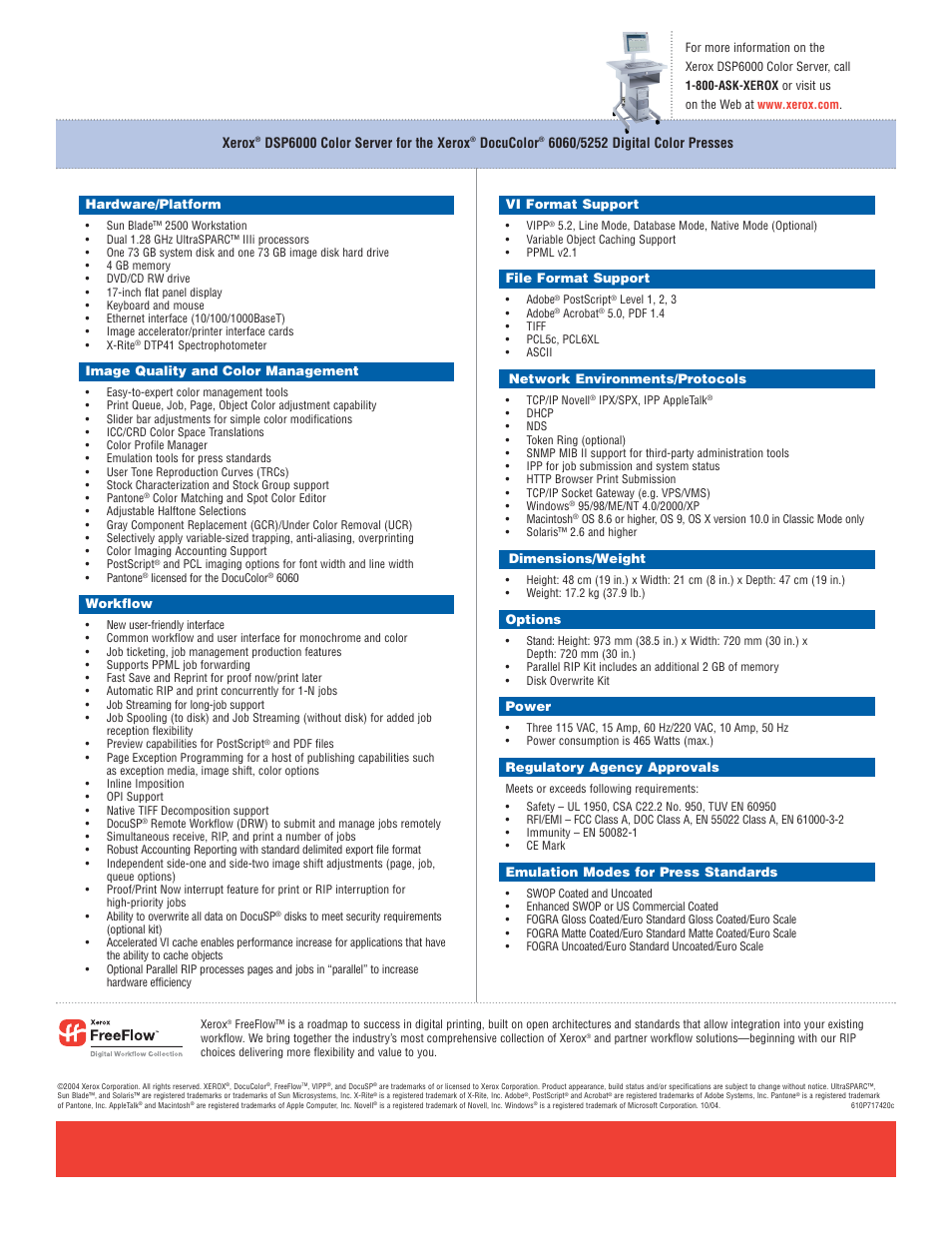 Xerox, Dsp6000 color server for the xerox, Docucolor | Xerox DocuColor 5252 User Manual | Page 2 / 2