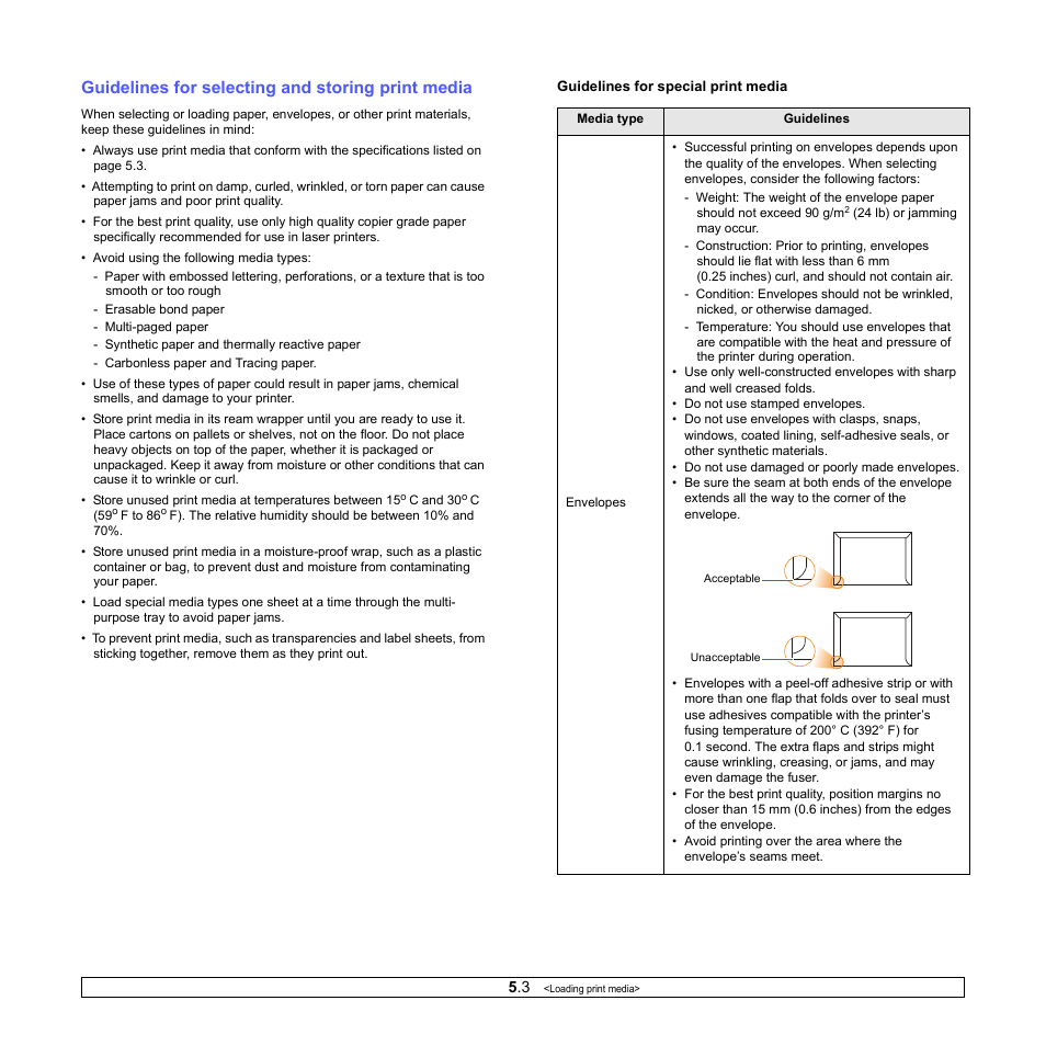 Guidelines for selecting and storing print media | Xerox Phaser 3435 User Manual | Page 30 / 98