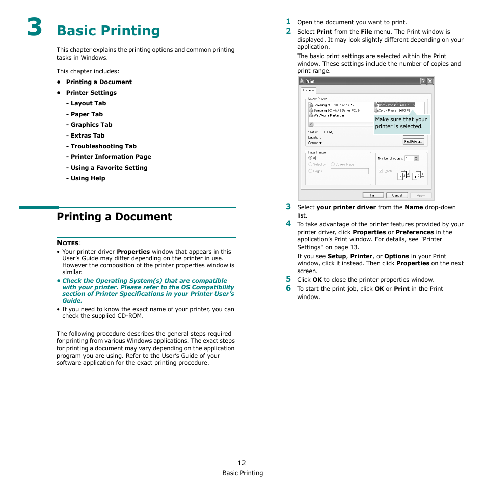 Basic printing, Printing a document, Chapter 3 | Xerox Phaser 3435 User Manual | Page 73 / 98