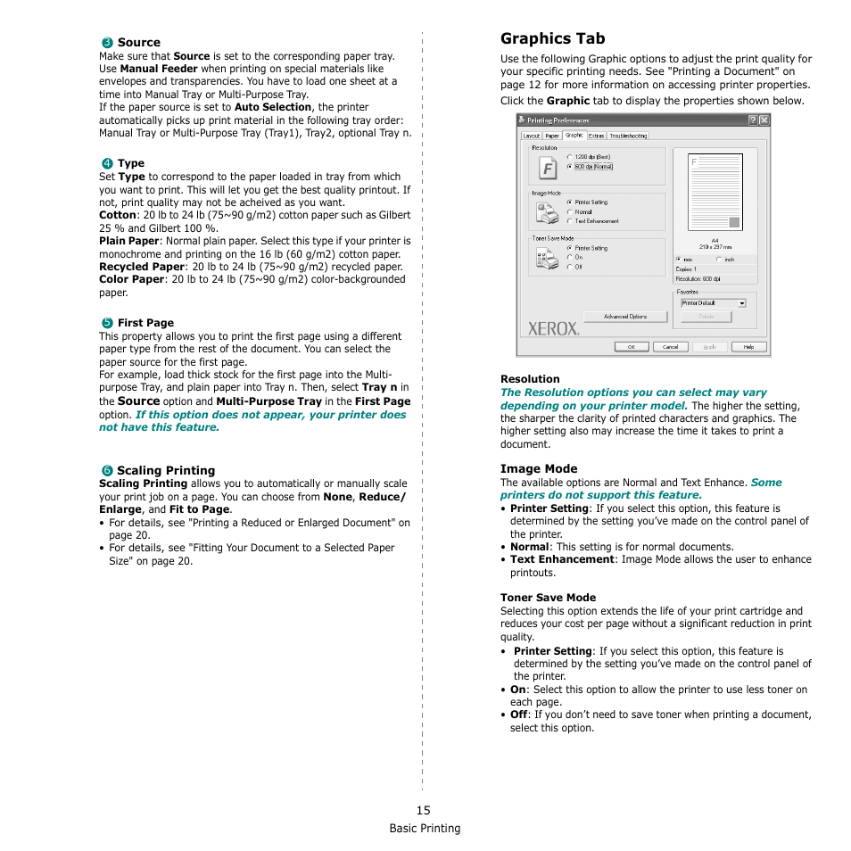 Graphics tab | Xerox Phaser 3435 User Manual | Page 76 / 98