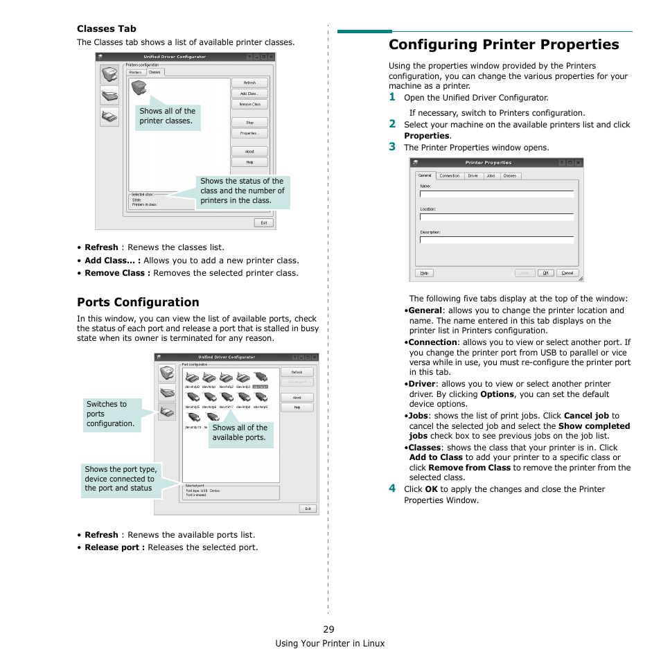 Ports configuration, Configuring printer properties | Xerox Phaser 3435 User Manual | Page 90 / 98