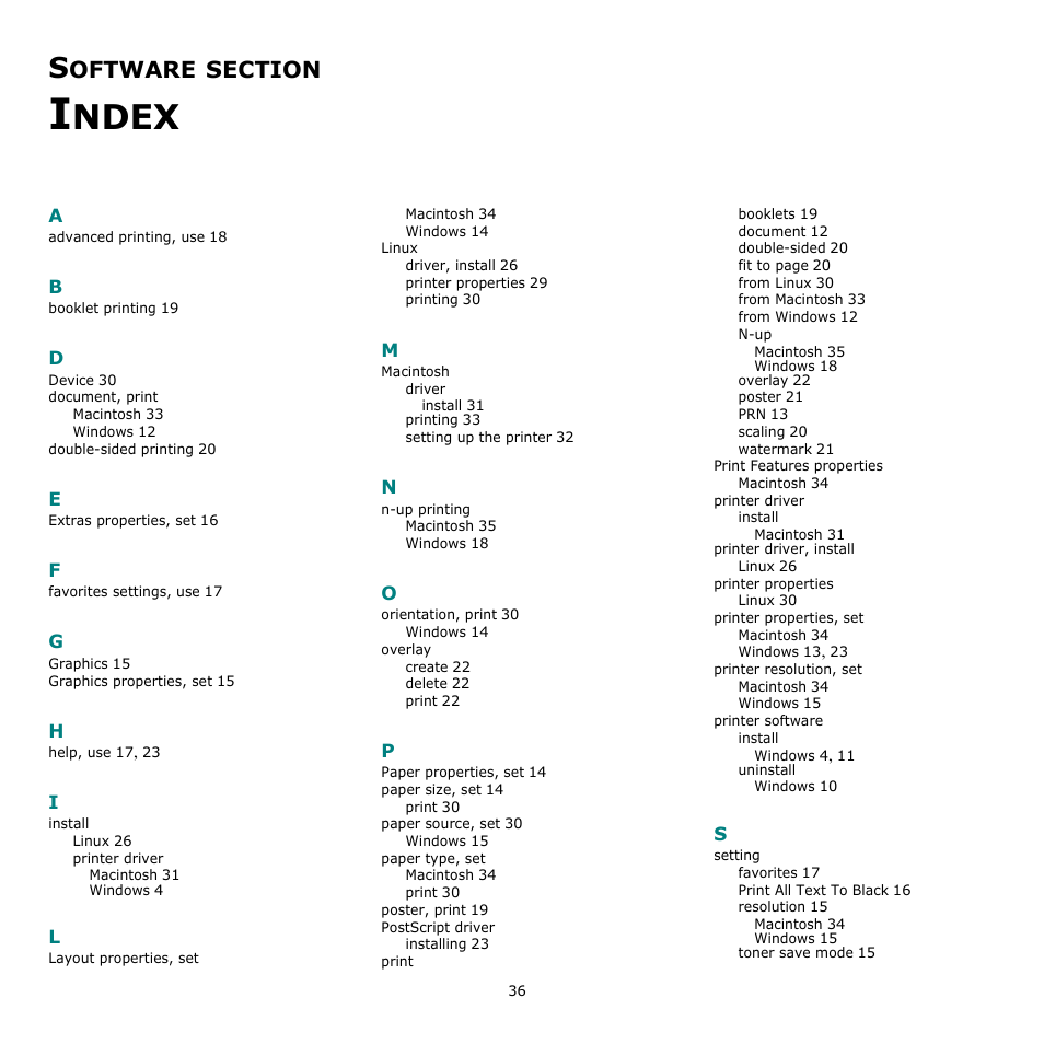 Software section index, Ndex, Oftware | Xerox Phaser 3435 User Manual | Page 97 / 98