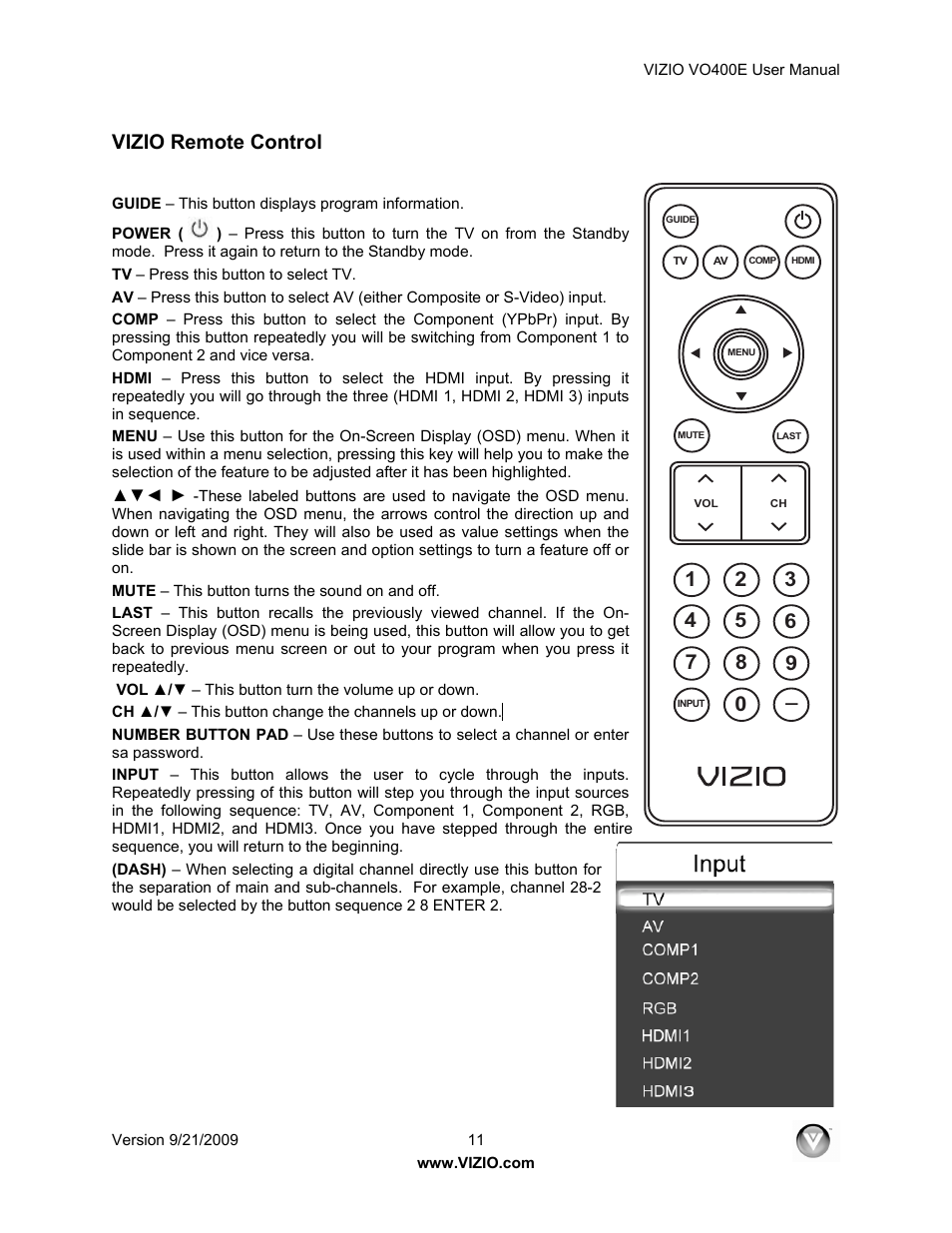 Vizio remote control | Xerox VO400E User Manual | Page 11 / 65