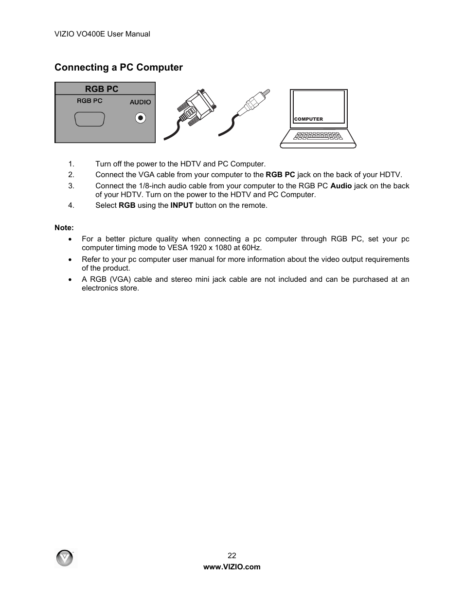 Connecting a pc computer | Xerox VO400E User Manual | Page 22 / 65