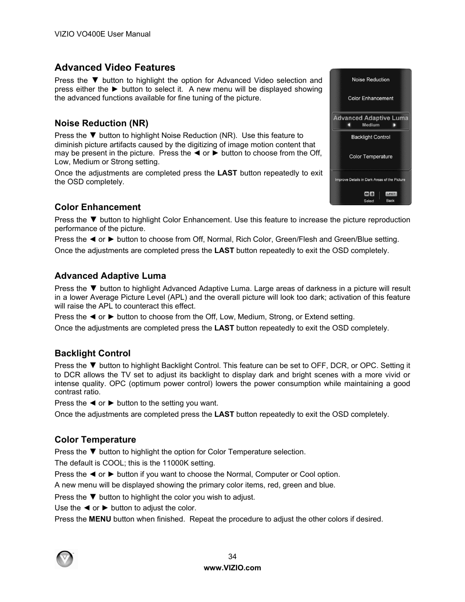 Advanced video features | Xerox VO400E User Manual | Page 34 / 65