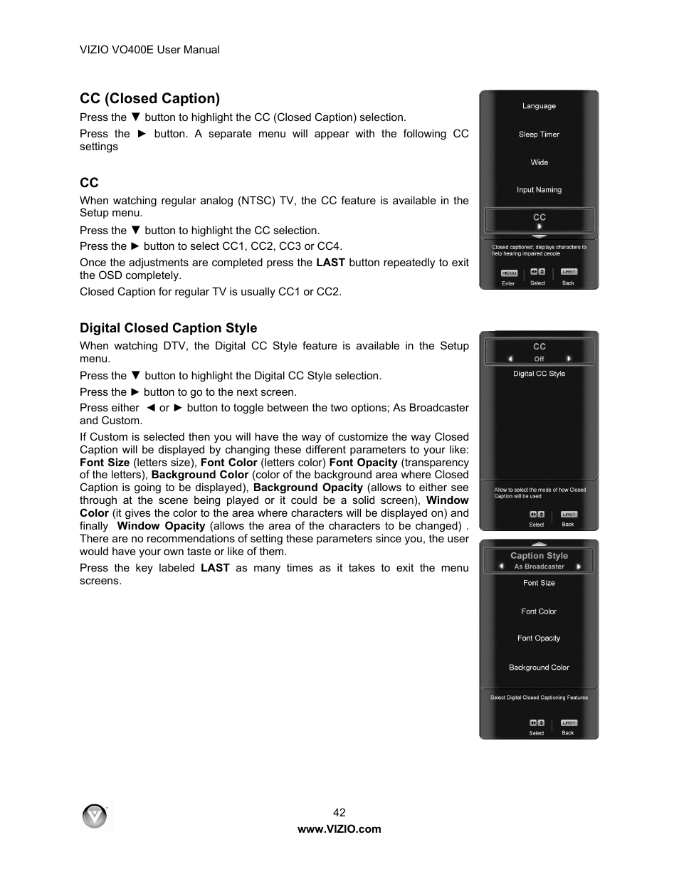 Cc (closed caption) | Xerox VO400E User Manual | Page 42 / 65