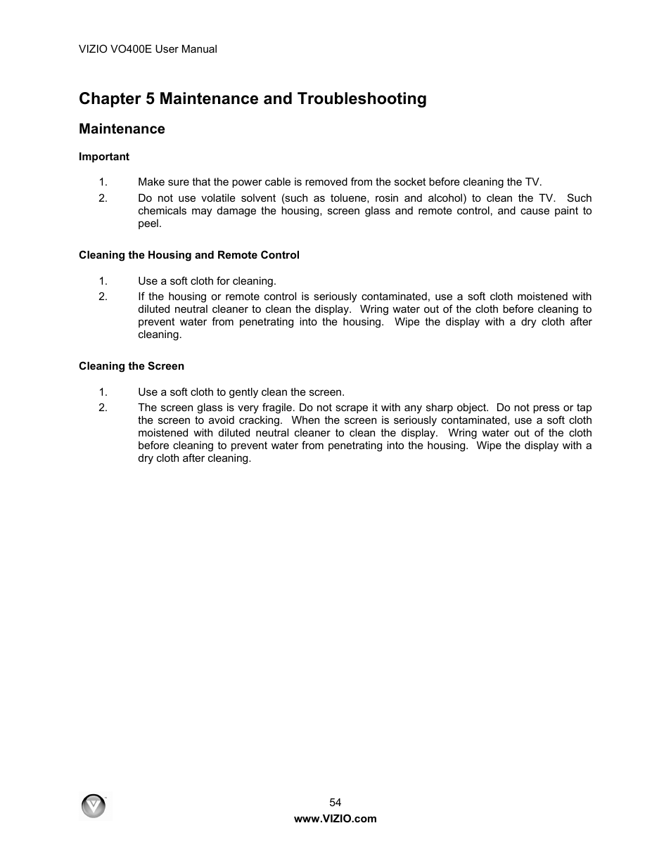Chapter 5 maintenance and troubleshooting, Maintenance | Xerox VO400E User Manual | Page 54 / 65