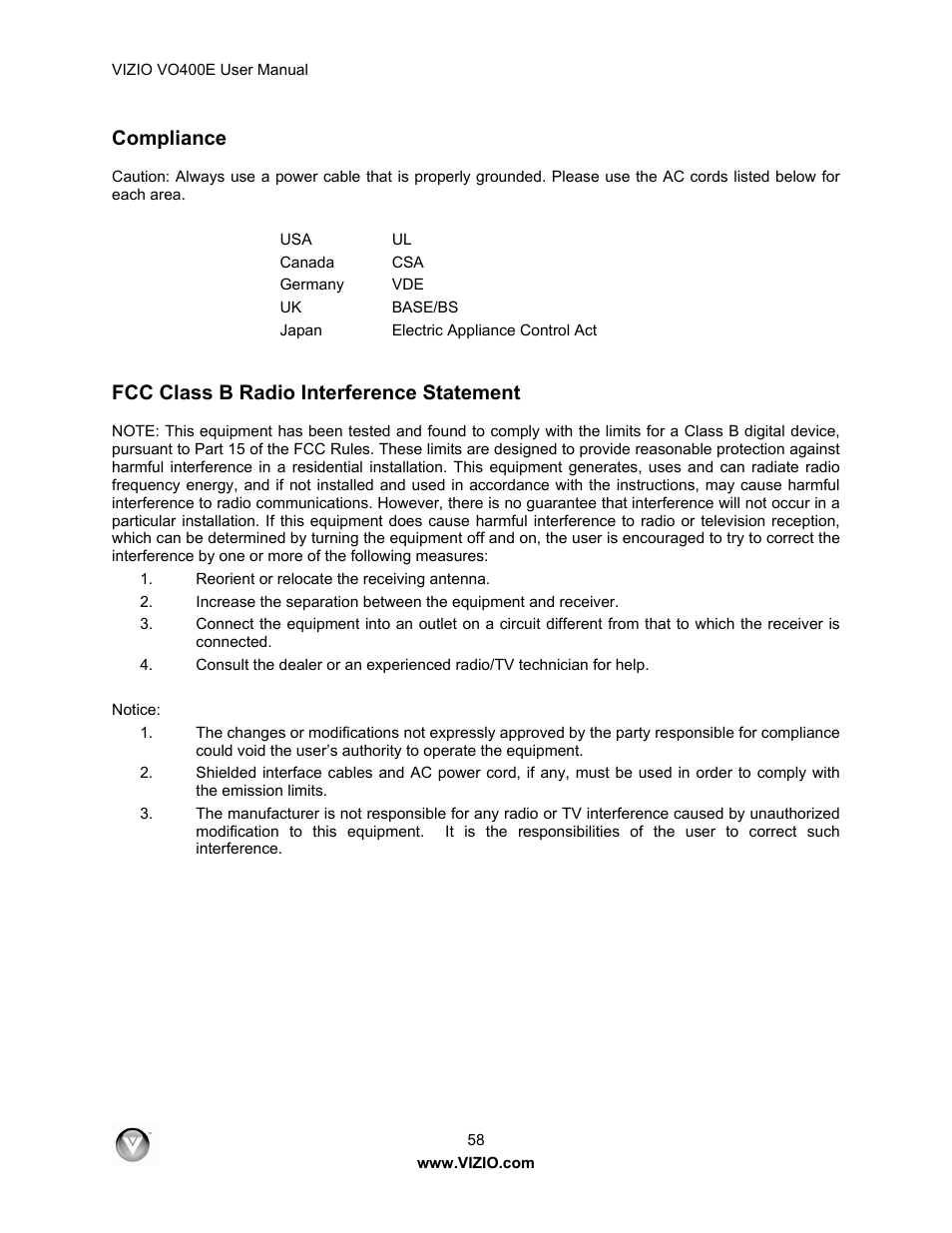 Compliance, Fcc class b radio interference statement | Xerox VO400E User Manual | Page 58 / 65