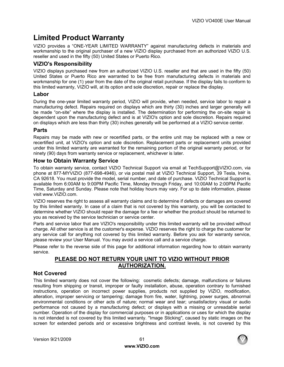 Limited product warranty | Xerox VO400E User Manual | Page 61 / 65