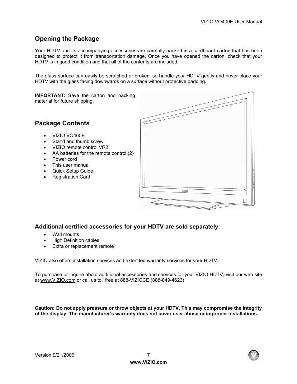 Opening the package, Package contents | Xerox VO400E User Manual | Page 7 / 65