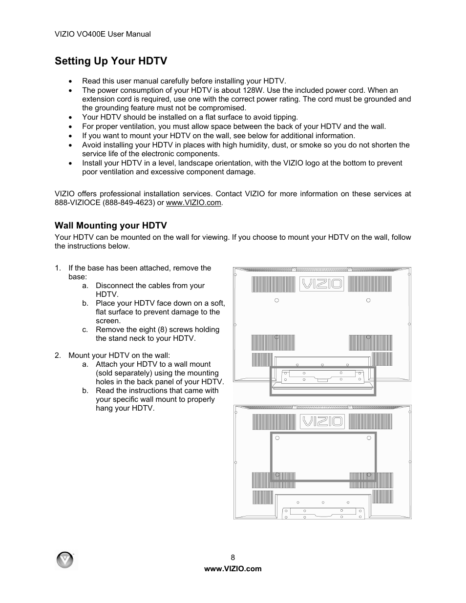 Setting up your hdtv | Xerox VO400E User Manual | Page 8 / 65