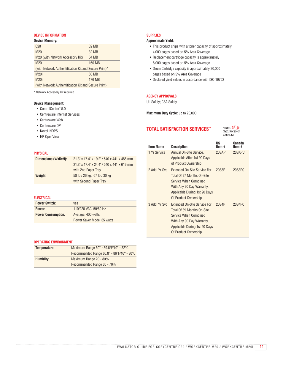 Total satisfaction services | Xerox C20 User Manual | Page 13 / 16