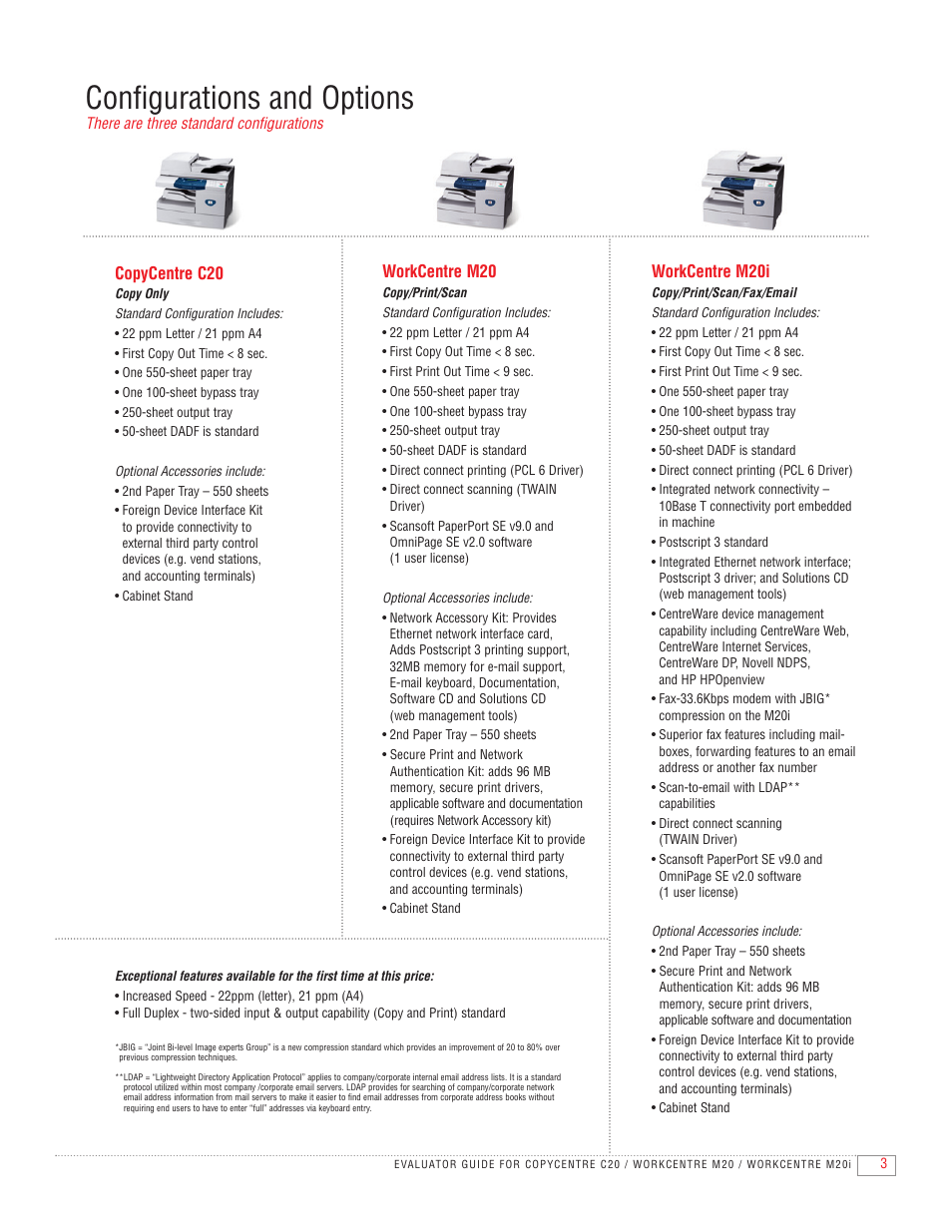 Configurations and options, Copycentre c20, Workcentre m20 | Workcentre m20i | Xerox C20 User Manual | Page 5 / 16