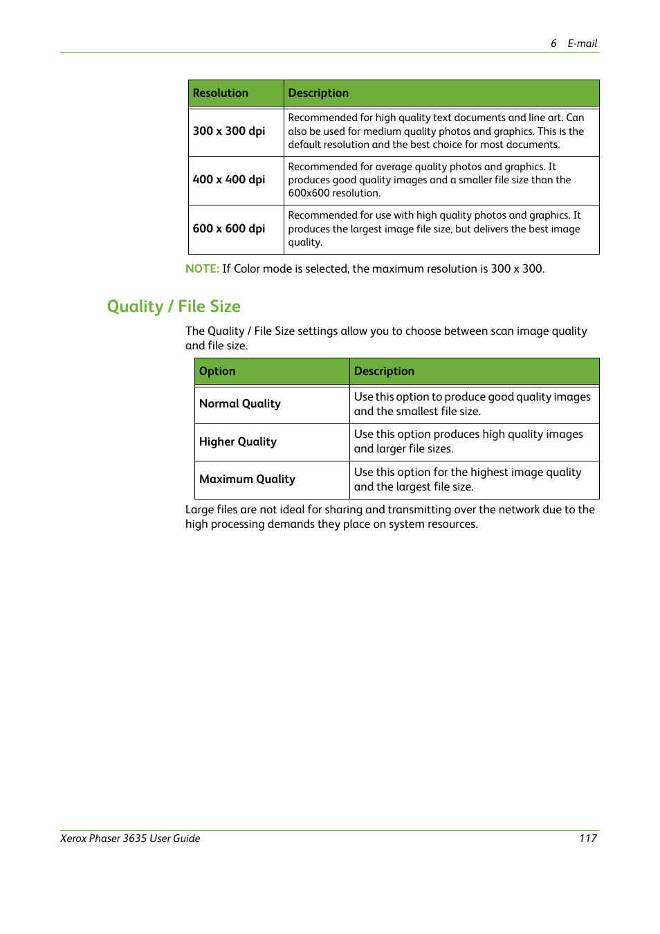 Quality / file size | Xerox Phaser 3635 User Manual | Page 123 / 228