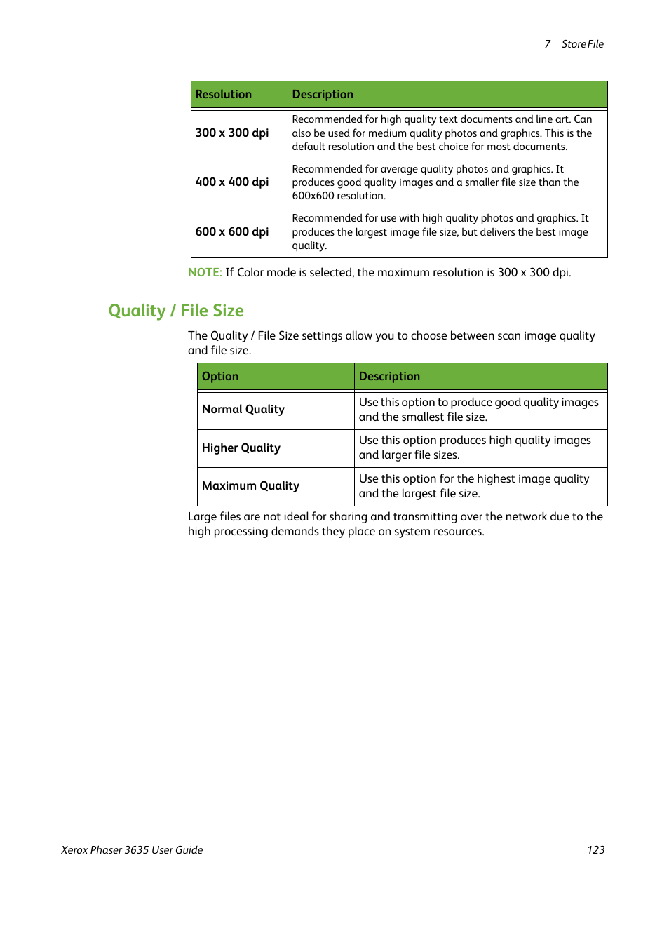 Quality / file size | Xerox Phaser 3635 User Manual | Page 129 / 228