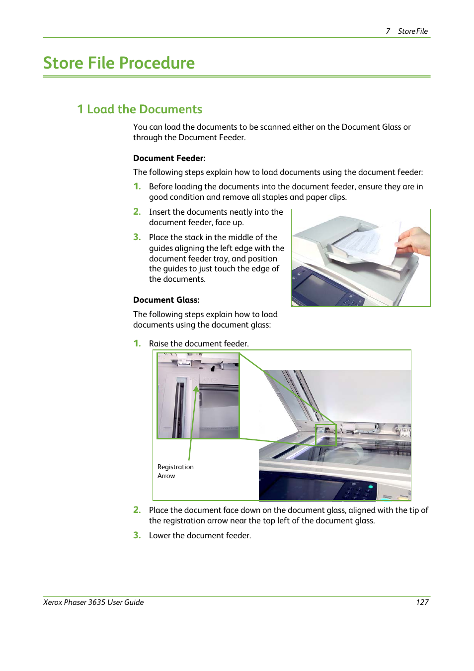 Store file procedure, 1 load the documents | Xerox Phaser 3635 User Manual | Page 133 / 228