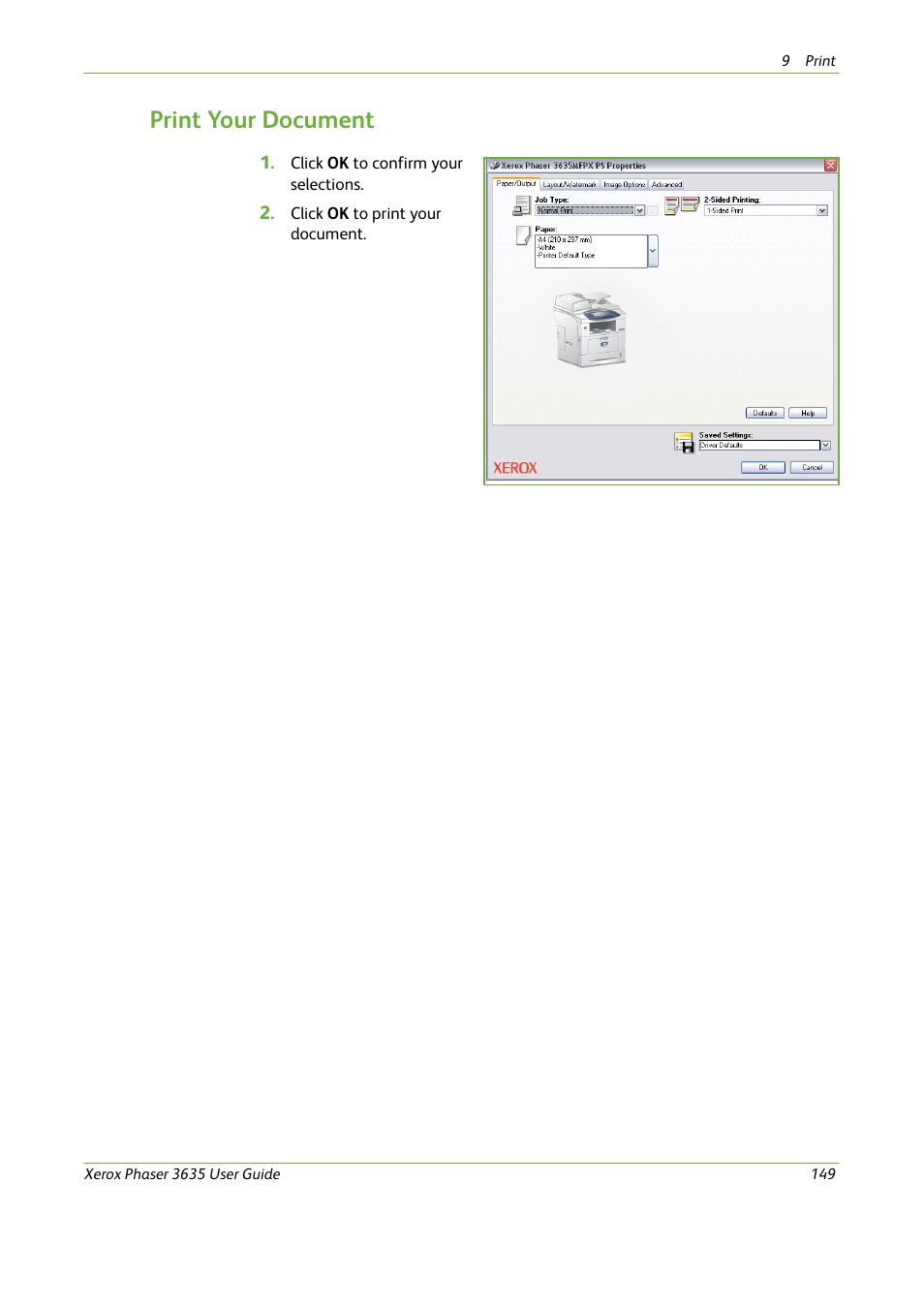 Print your document | Xerox Phaser 3635 User Manual | Page 155 / 228