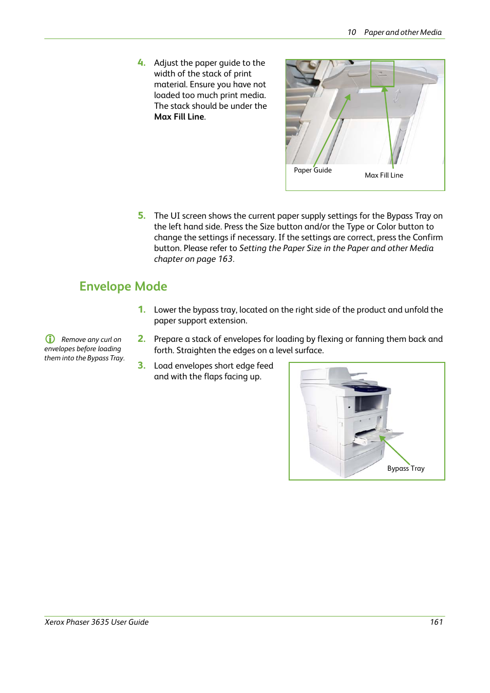 Envelope mode | Xerox Phaser 3635 User Manual | Page 167 / 228