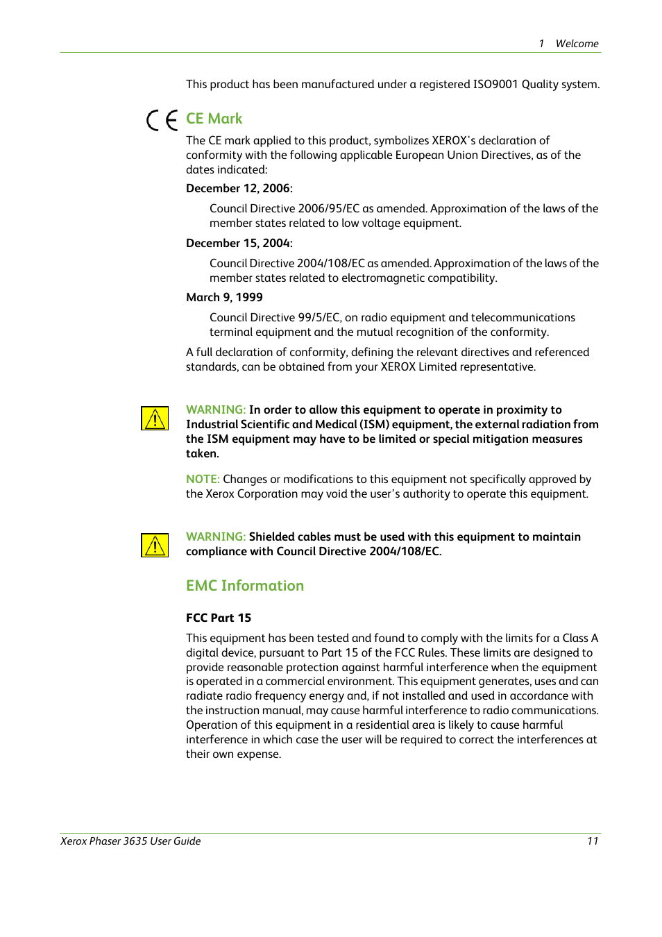 Ce mark, Emc information | Xerox Phaser 3635 User Manual | Page 17 / 228