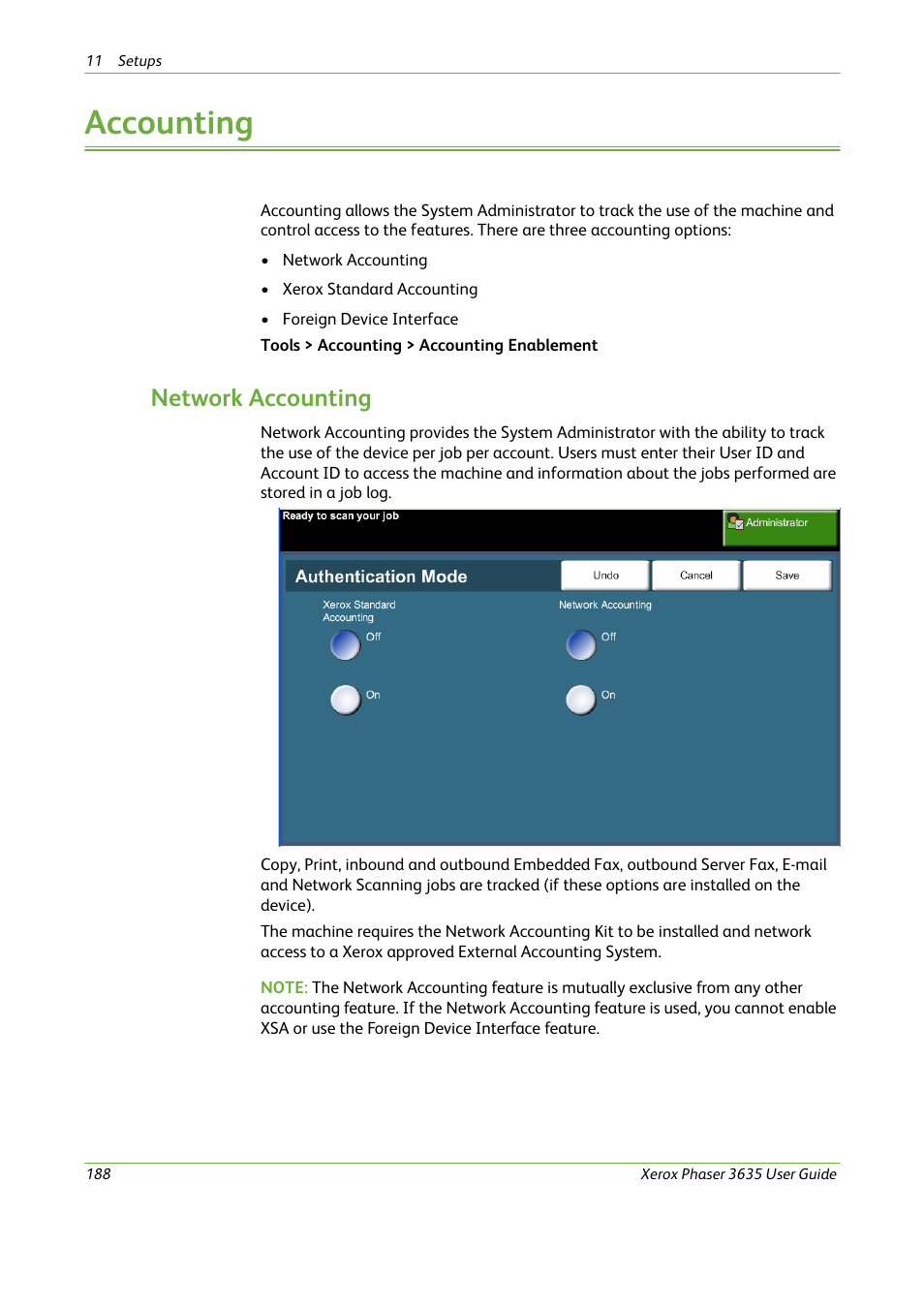 Accounting, Network accounting | Xerox Phaser 3635 User Manual | Page 194 / 228