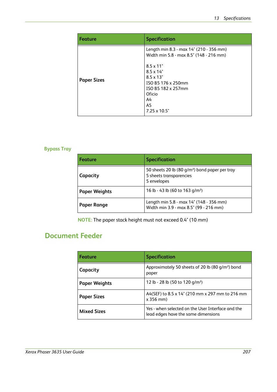 Document feeder | Xerox Phaser 3635 User Manual | Page 213 / 228