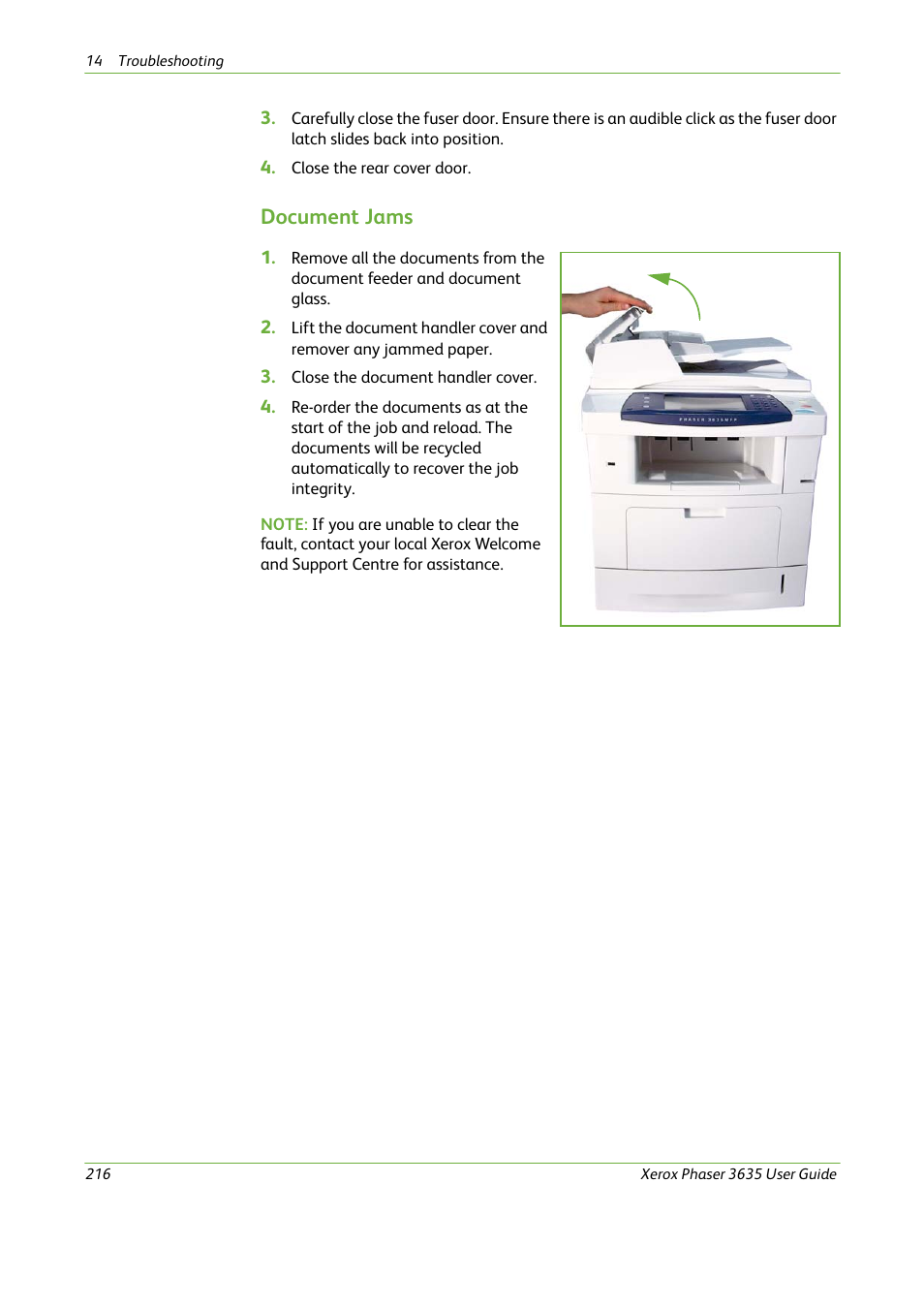 Document jams | Xerox Phaser 3635 User Manual | Page 222 / 228